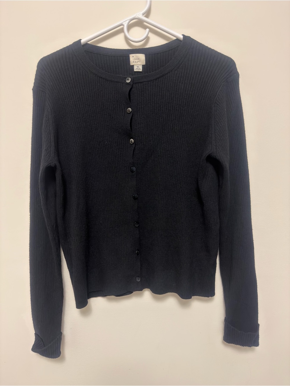 A New Day Women’s Black Ribbed Button Front Cardigan Sweater XL Soft Stretch